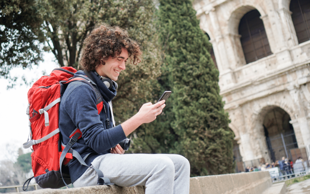 Tourist using a mobile app in Italy